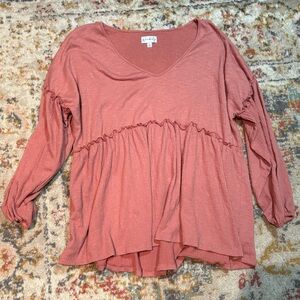 Wonderly Coral Rose Colored Crepe Slouchy V-neck Peplum Tunic Top